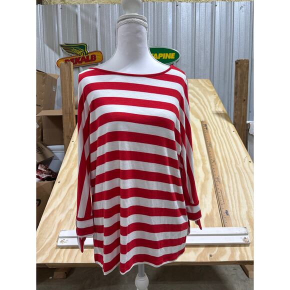 Soft Surroundings Women’s Top Size PM Red & White Stripe Tie Sleeve Soft Knit - Picture 2 of 7